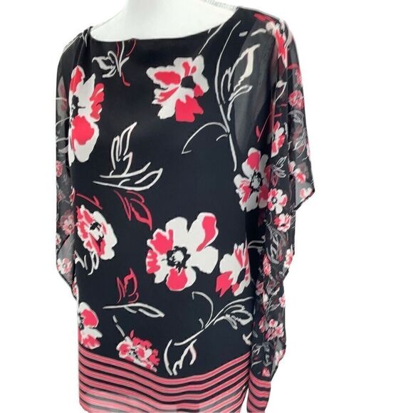 Calvin Klein Black Pink White short Sleeve Floral Top With Tank Lining - Picture 1 of 15